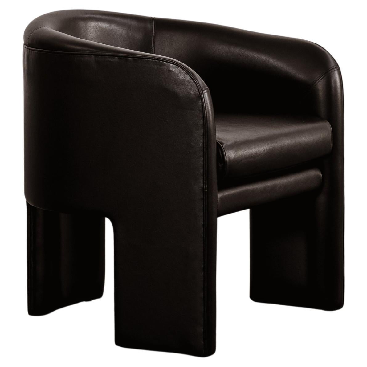Vladimir Kagan Tripod Armchair for Weiman, Black Leather, 1980