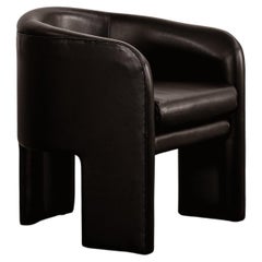 Vladimir Kagan Tripod Armchair for Weiman, Black Leather, 1980