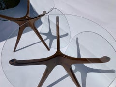 Trisymmetric Walnut and Glass Side or Occasional Tables-Vladimir Kagan Style