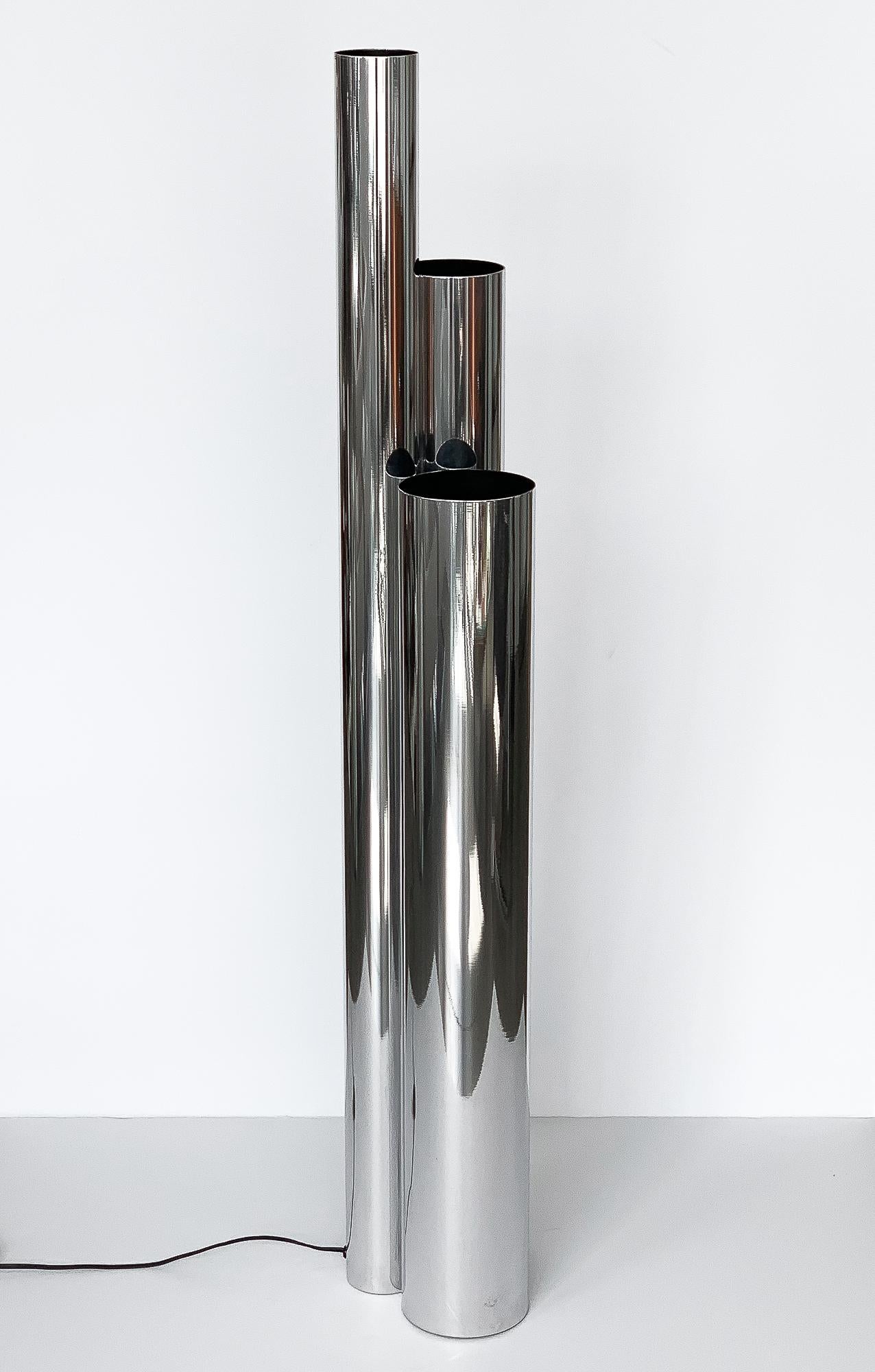 Mid-Century Modern Tubular Polished Aluminum Skyscraper Floor Lamp