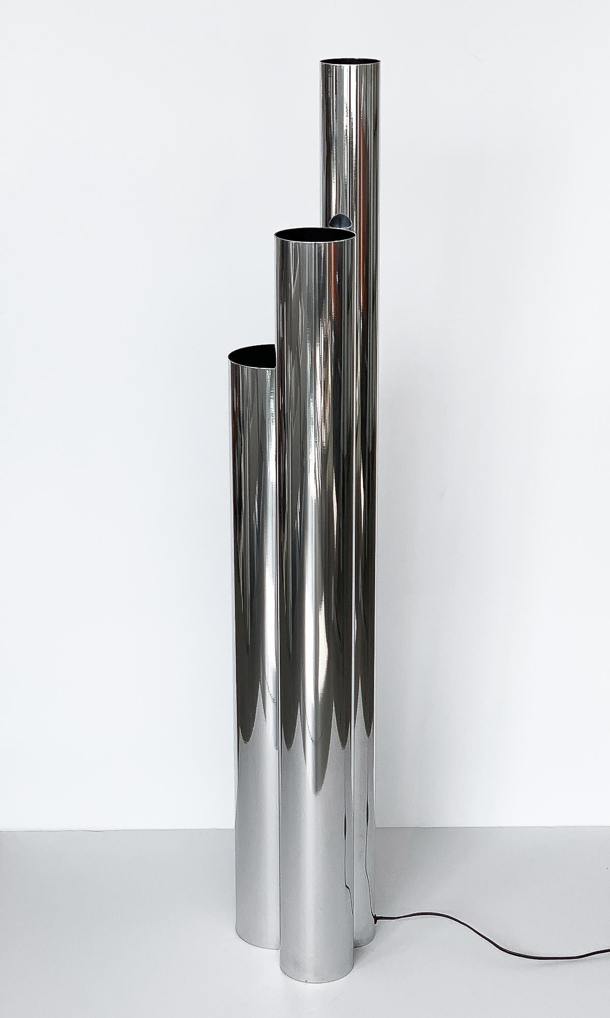 American Tubular Polished Aluminum Skyscraper Floor Lamp