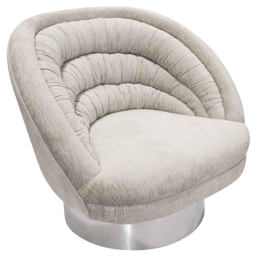 Vladimir Kagan Tufted "Crescent Swivel Chair" with Chrome Base 1984