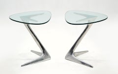 Vladimir Kagan Unicorn Occasional Tables, Pair, Polished Cast Aluminum & Glass