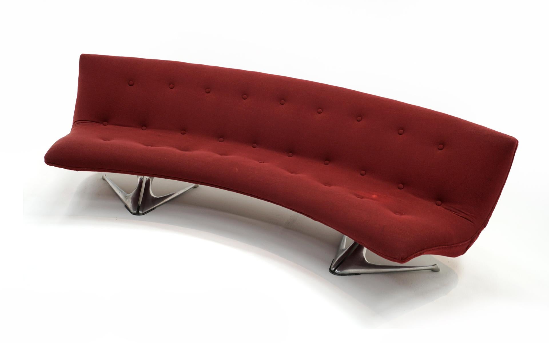 This original Vladimir Kagan Curved Unicorn sofa has had only one owner and was purchased directly from Vladimir Kagan Designs, Inc. in 1967.  The design is from 1963.  The sofa retains its original fabric with signs of wear and small stains.  The