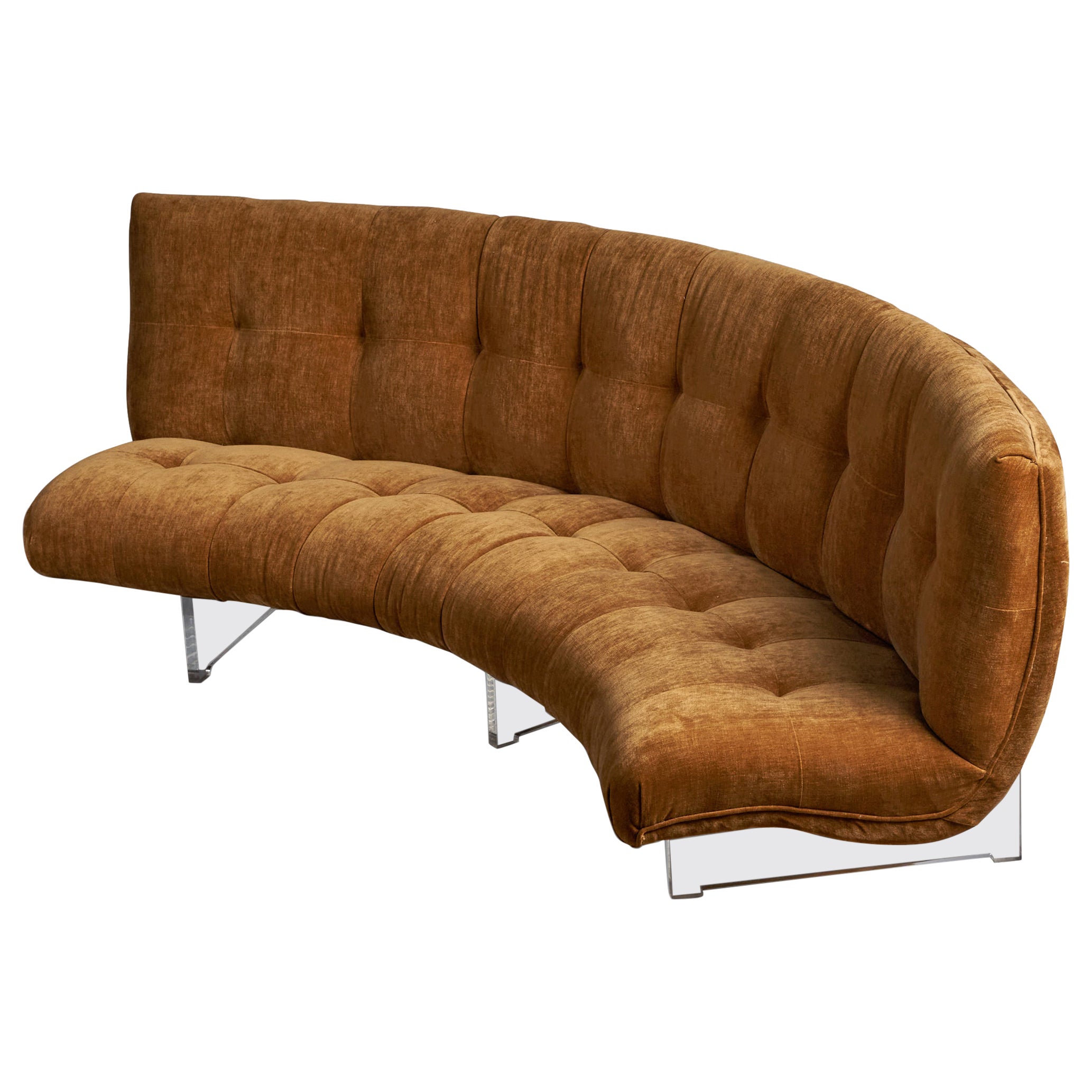 Vladimir Kagan, Sofa „ Unicorn“, Lucite, Samt, USA, um 1975
