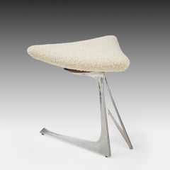 Vladimir Kagan Rare Unicorn Stool in Aluminum and Ivory Bouclé, 1960s