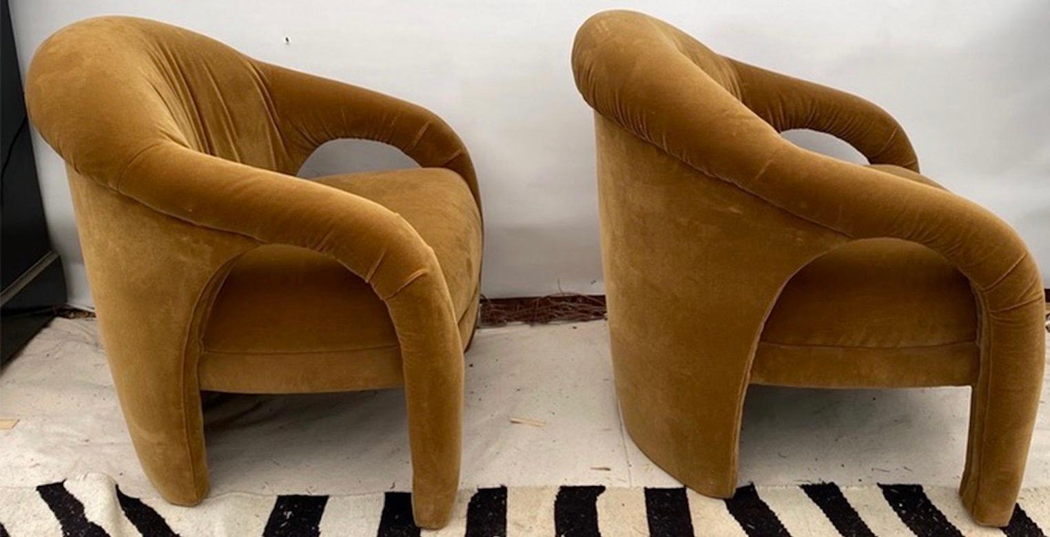 Post-Modern Mid-Century Velvet Arm Chairs, a Pair