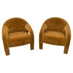 Mid-Century Velvet Arm Chairs, a Pair
