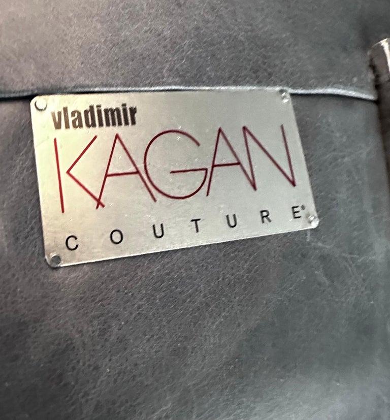 Fauteuil Vladimir Kagan VK, chaise longue en cuir gris-bleu, base polie Bon état - En vente à Brooklyn, NY