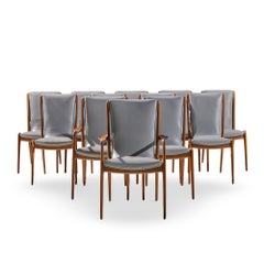 Vladimir Kagan VK101/VK102 Sculpted Walnut and Leather Sling Chairs - Set of 12