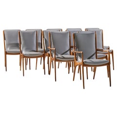 Vladimir Kagan VK101/VK102 Sculpted Walnut and Leather Sling Chairs - Set of 12