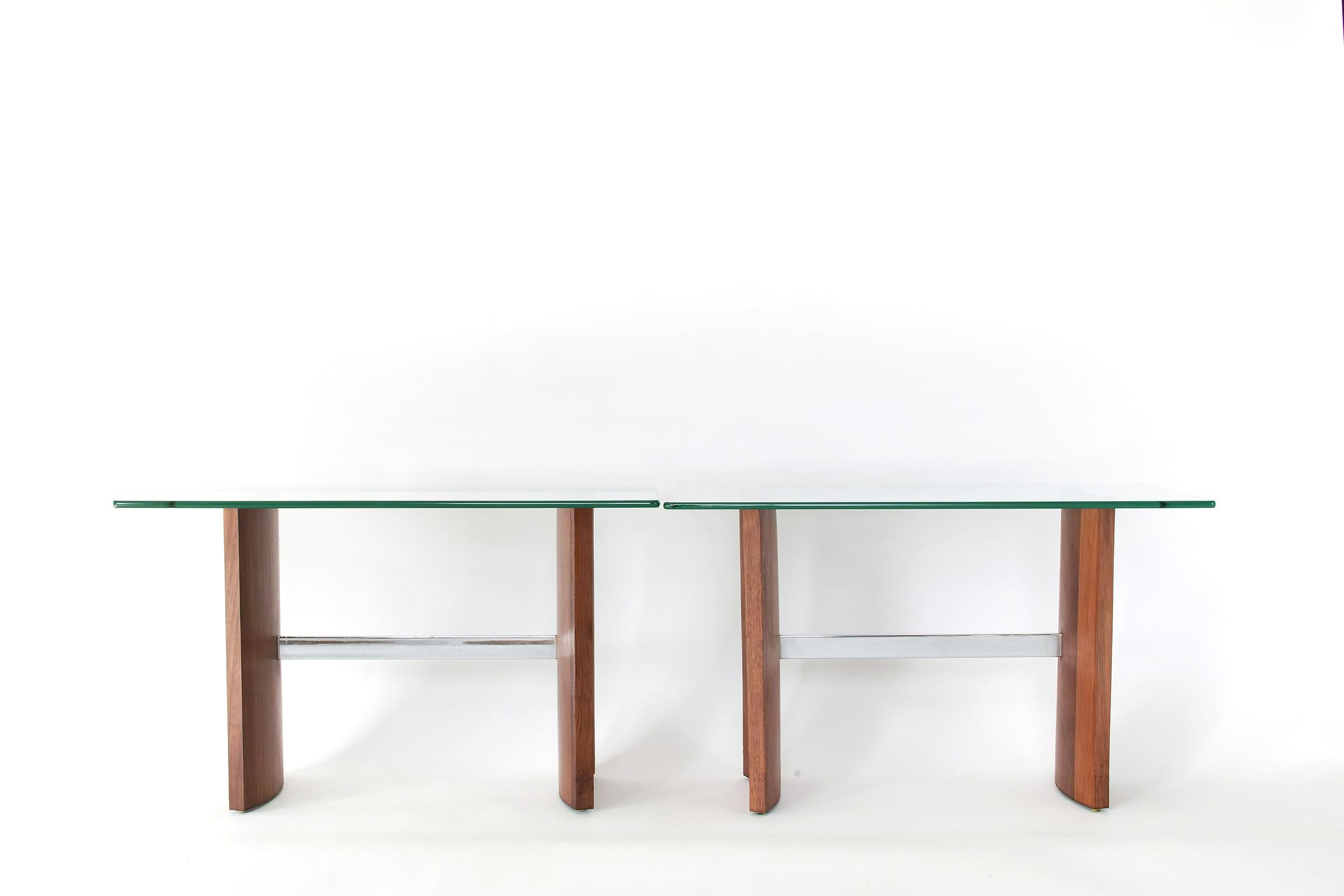 Vladimir Kagan Walnut and Glass End Tables For Sale 9