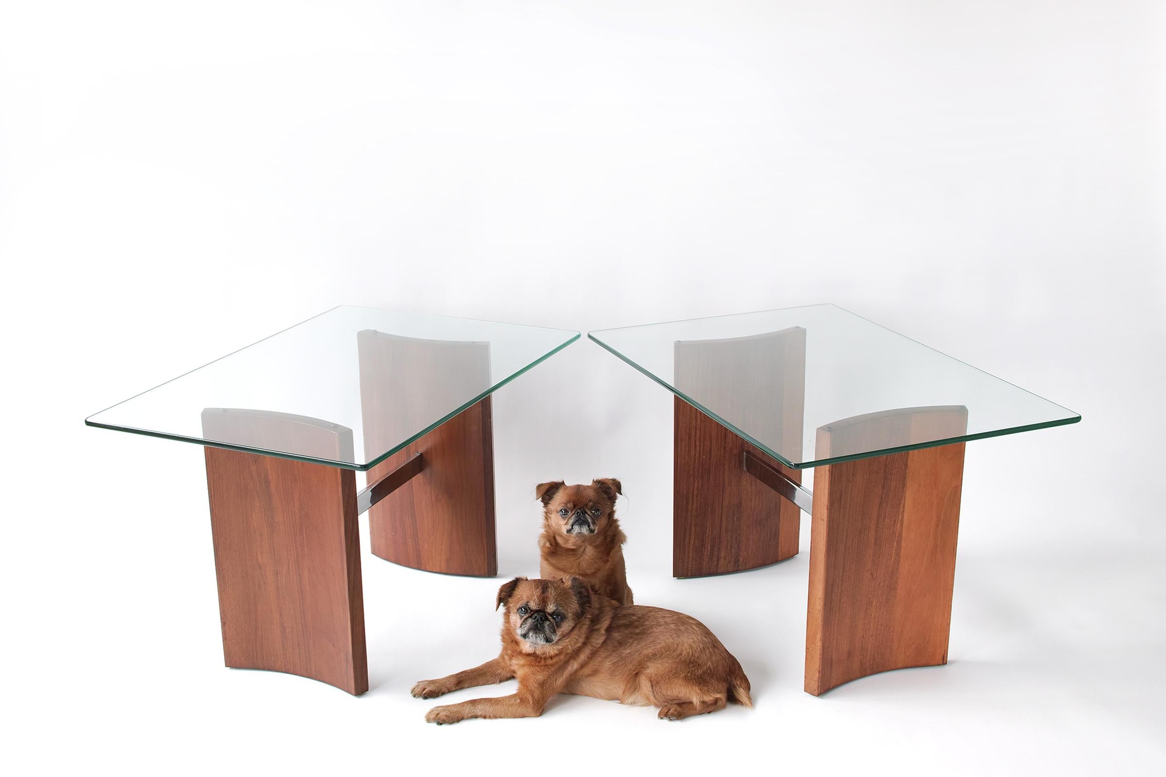 Vladimir Kagan Walnut and Glass End Tables For Sale 10