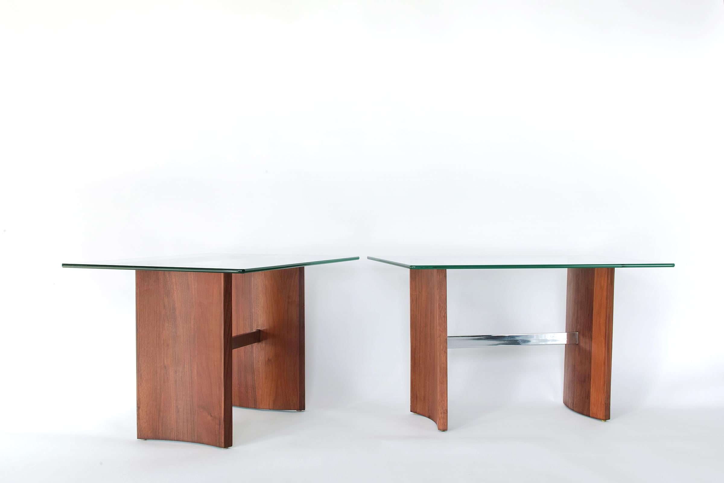 Mid-20th Century Vladimir Kagan Walnut and Glass End Tables For Sale
