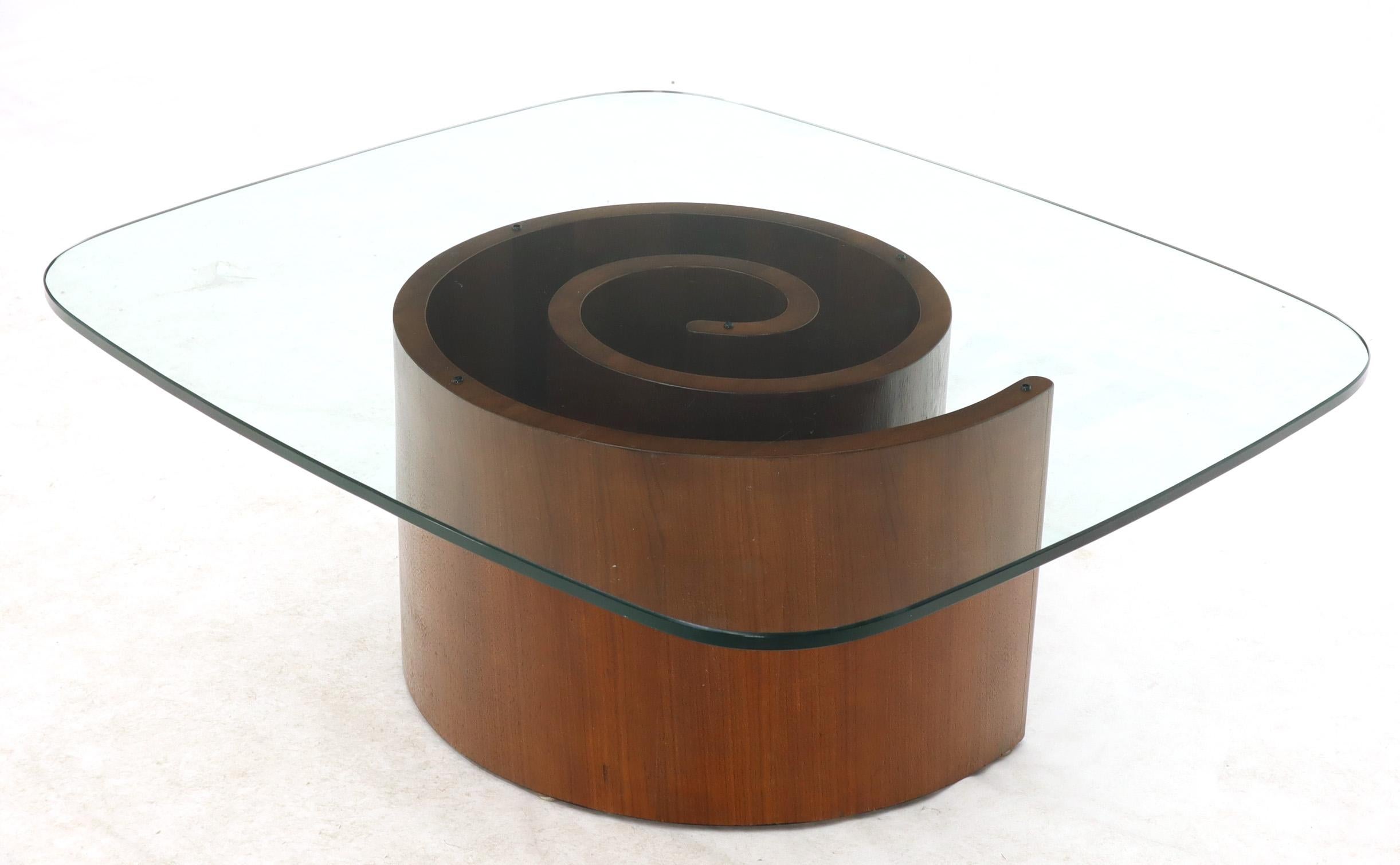 20th Century Vladimir Kagan Walnut and Glass Snail Rounded Rectangle Coffee Table