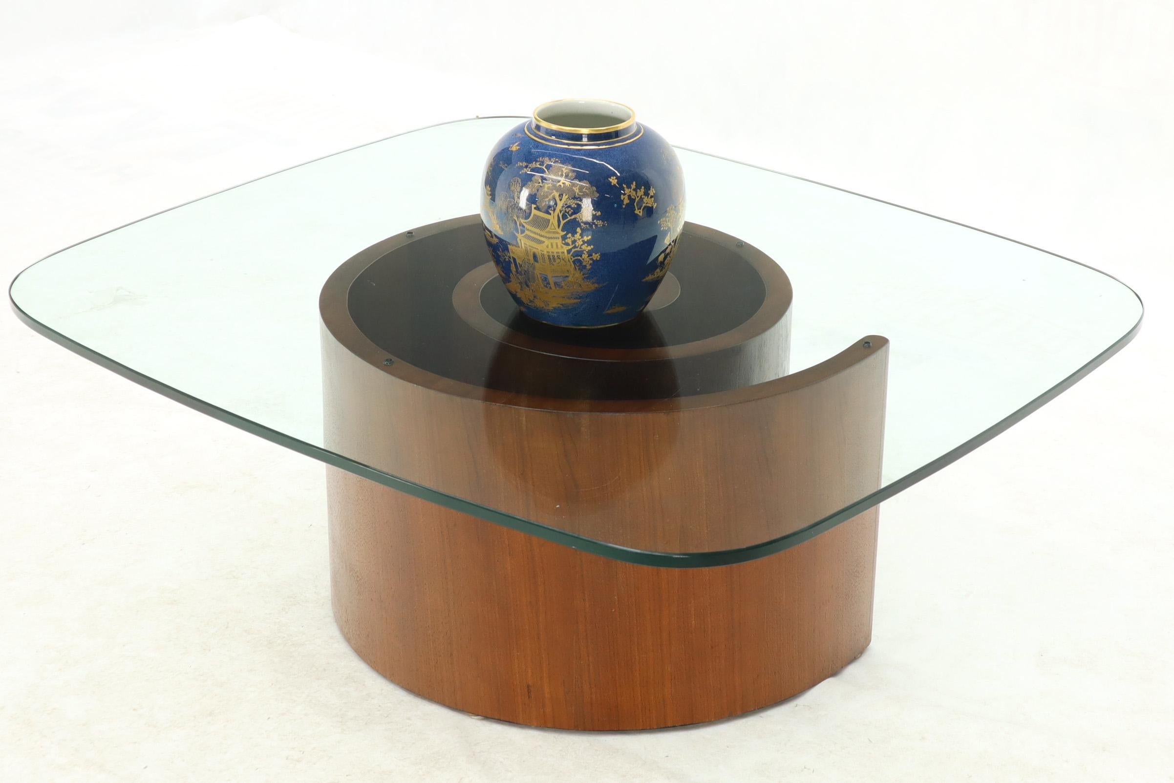 Vladimir Kagan Walnut and Glass Snail Rounded Rectangle Coffee Table 3