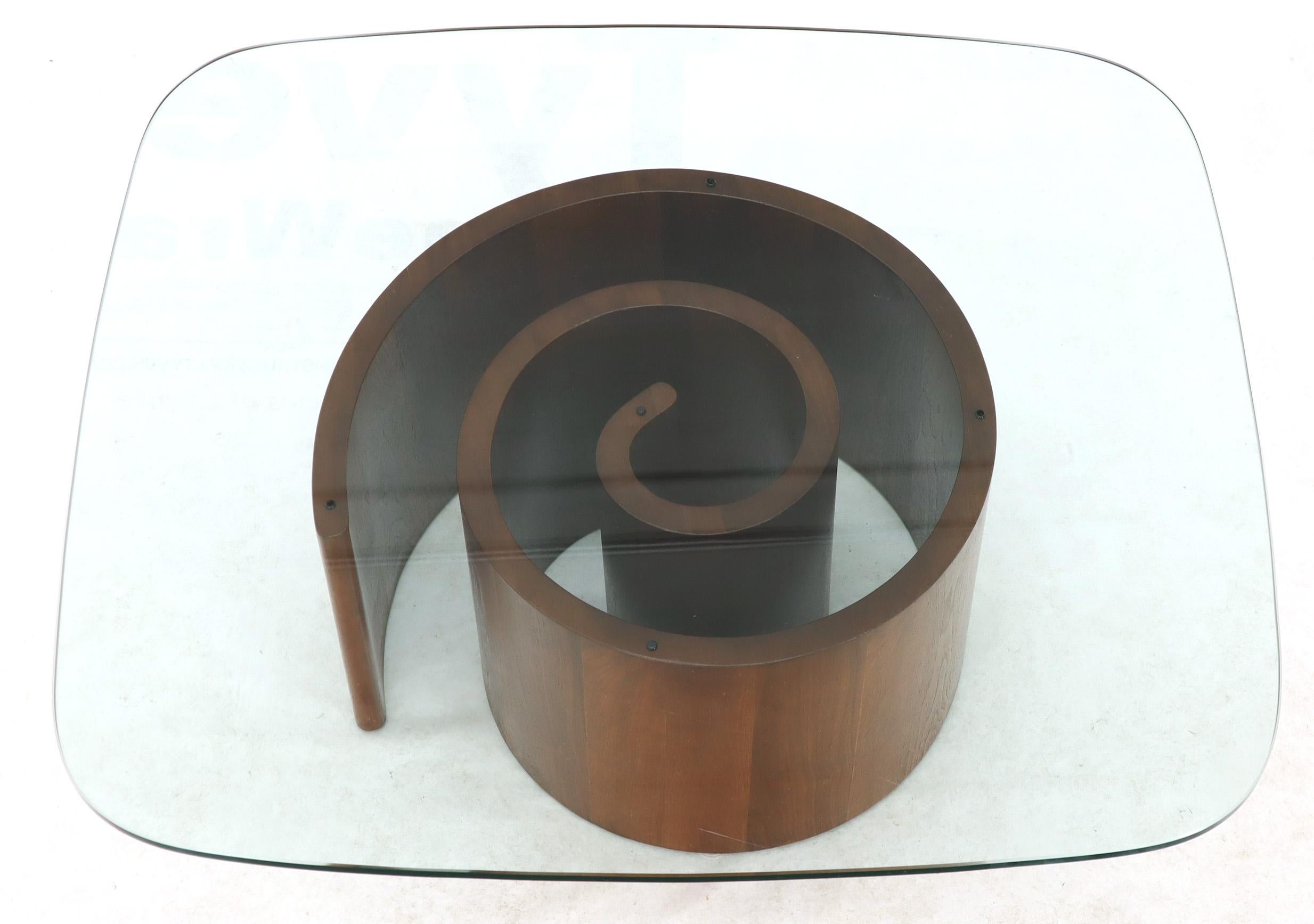 Mid-Century Modern Vladimir Kagan Walnut and Glass Snail Rounded Rectangle Coffee Table