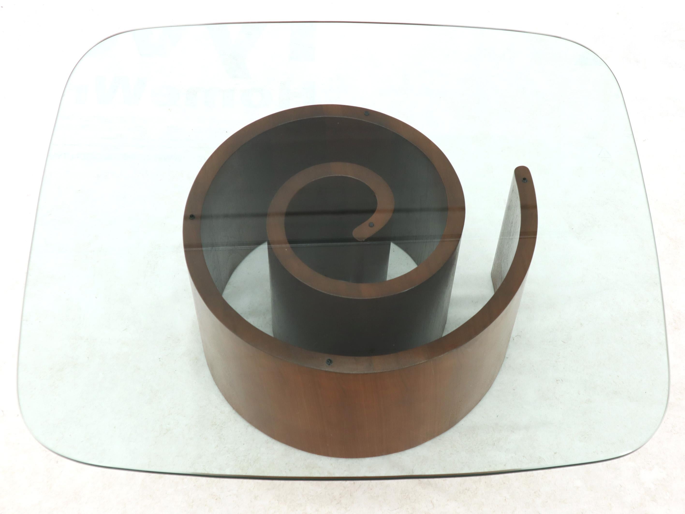American Vladimir Kagan Walnut and Glass Snail Rounded Rectangle Coffee Table