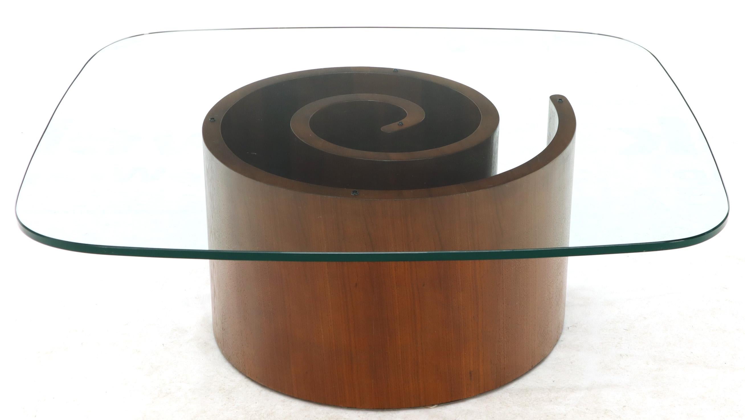 Lacquered Vladimir Kagan Walnut and Glass Snail Rounded Rectangle Coffee Table