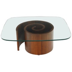 Vladimir Kagan Walnut and Glass Snail Rounded Rectangle Coffee Table