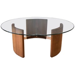 Vladimir Kagan Walnut and Polished Metal Radius Coffee Table