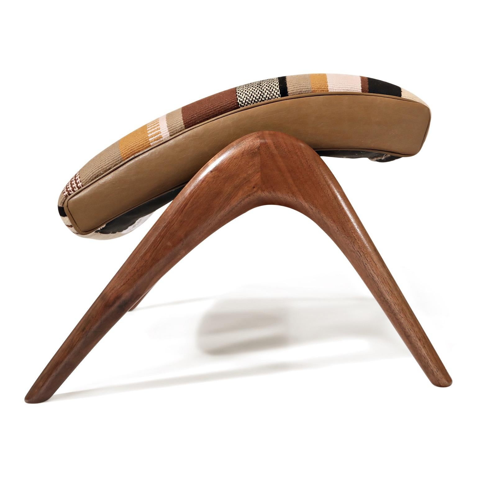 Vladimir Kagan Walnut 'Contour' Rocking Lounge Chair and Ottoman, Signed 1