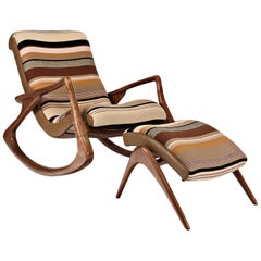 Vladimir Kagan Walnut 'Contour' Rocking Lounge Chair and Ottoman, Signed