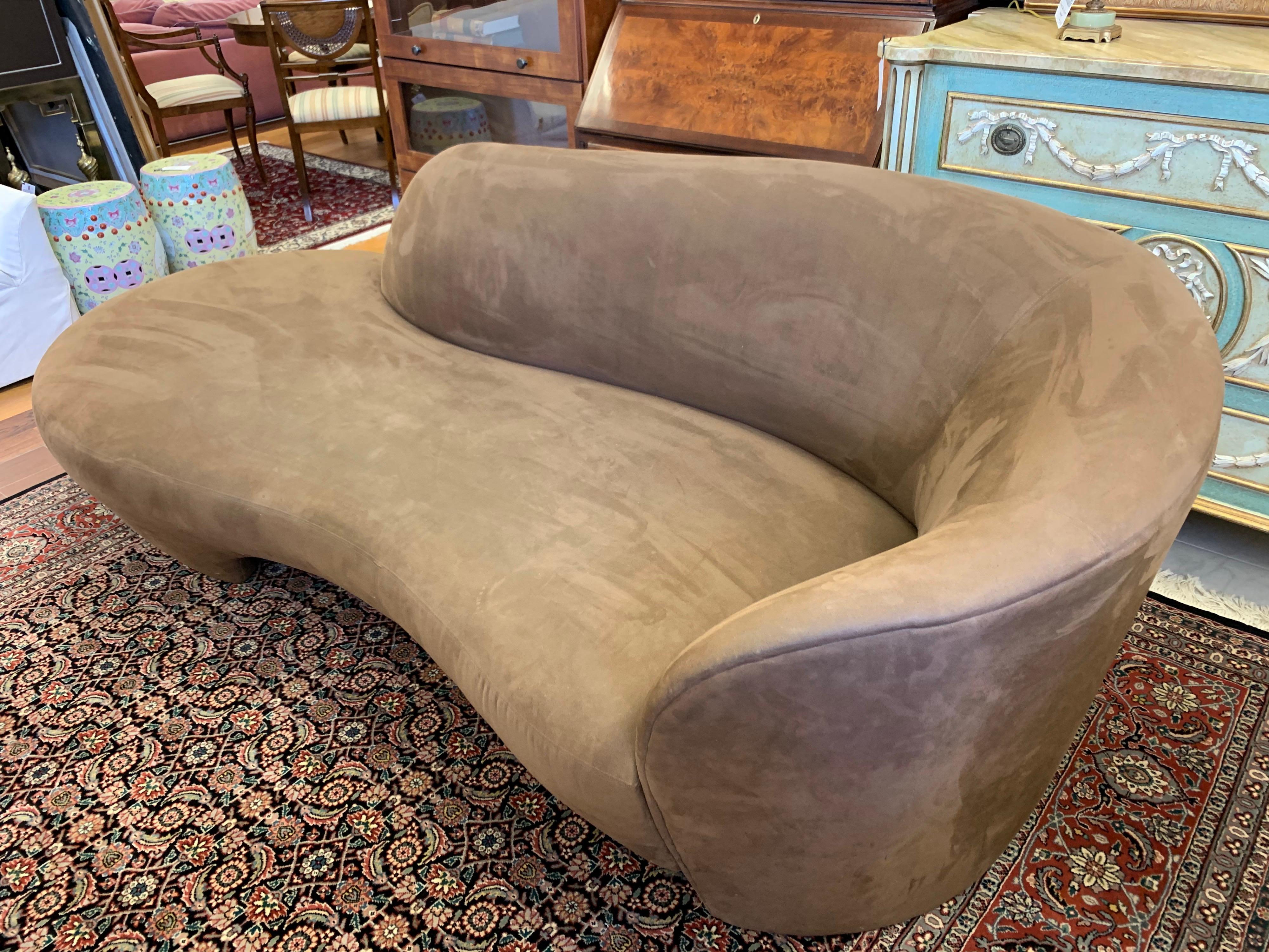 Mid-Century Modern Vladimir Kagan Weiman Preview Chaise Lounges Longes Sofa Chocolate Brown Suede