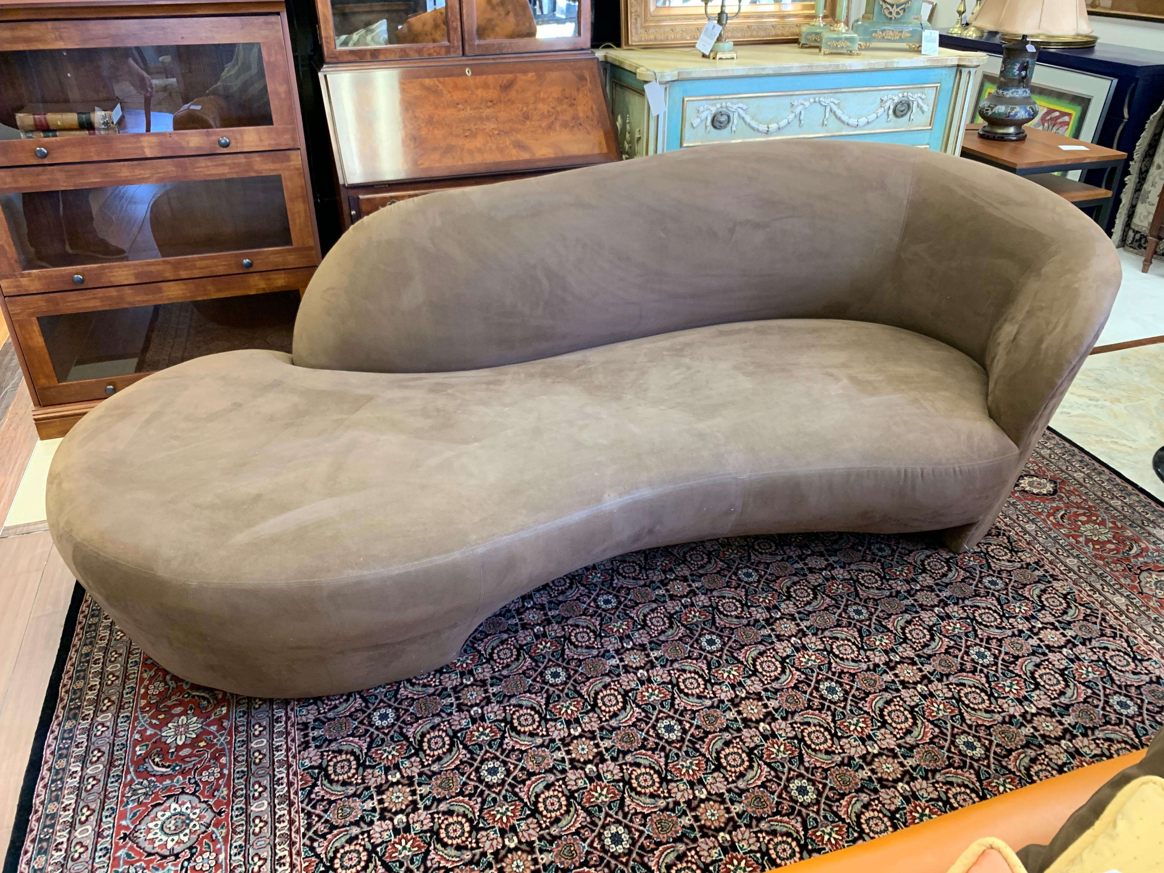 Vladimir Kagan Weiman Preview Chaise Lounges Longes Sofa Chocolate Brown Suede In Good Condition In West Hartford, CT