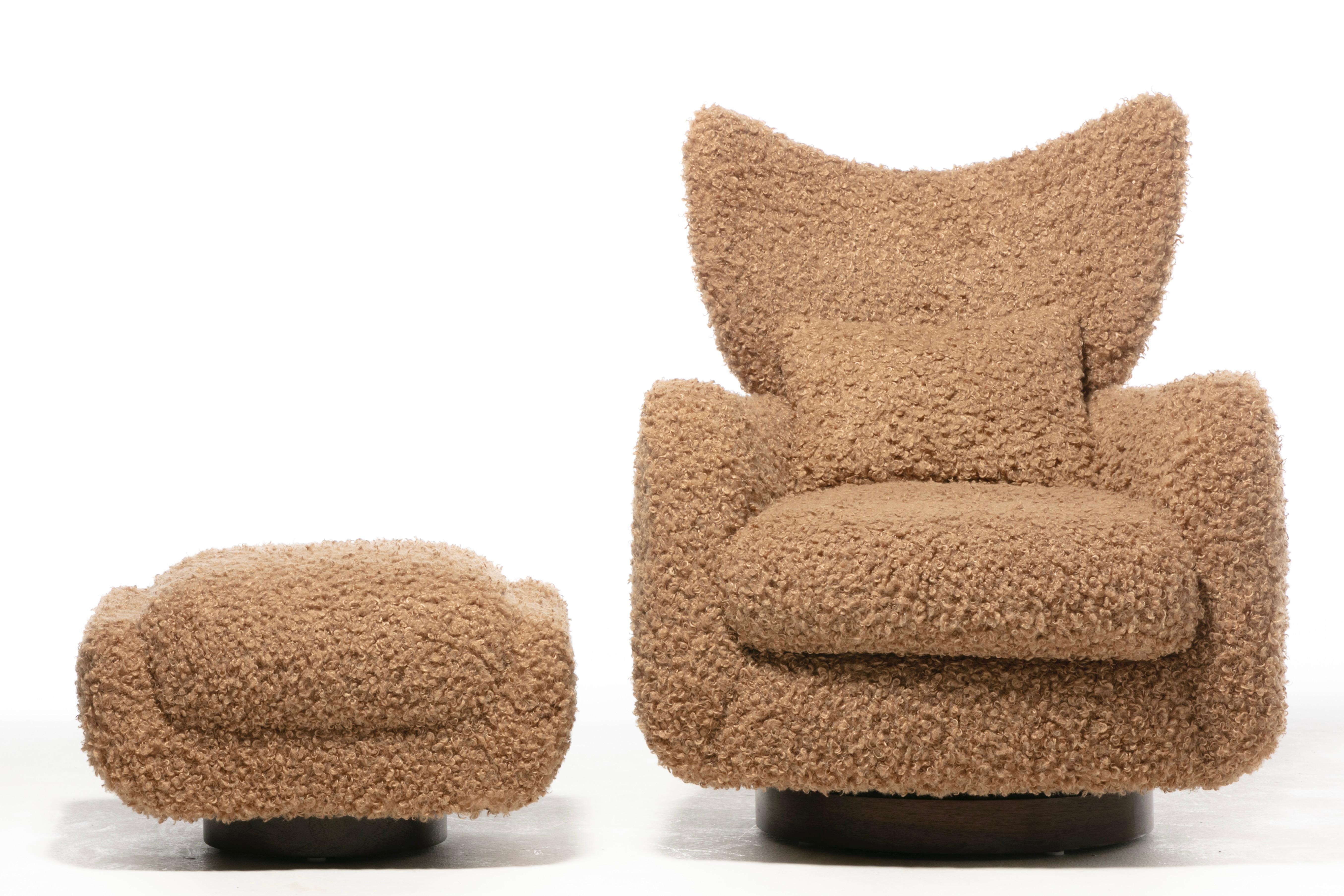 Vladimir Kagan Wingback Drehstuhl & Ottoman in Curly Latte Stoff im Angebot 13