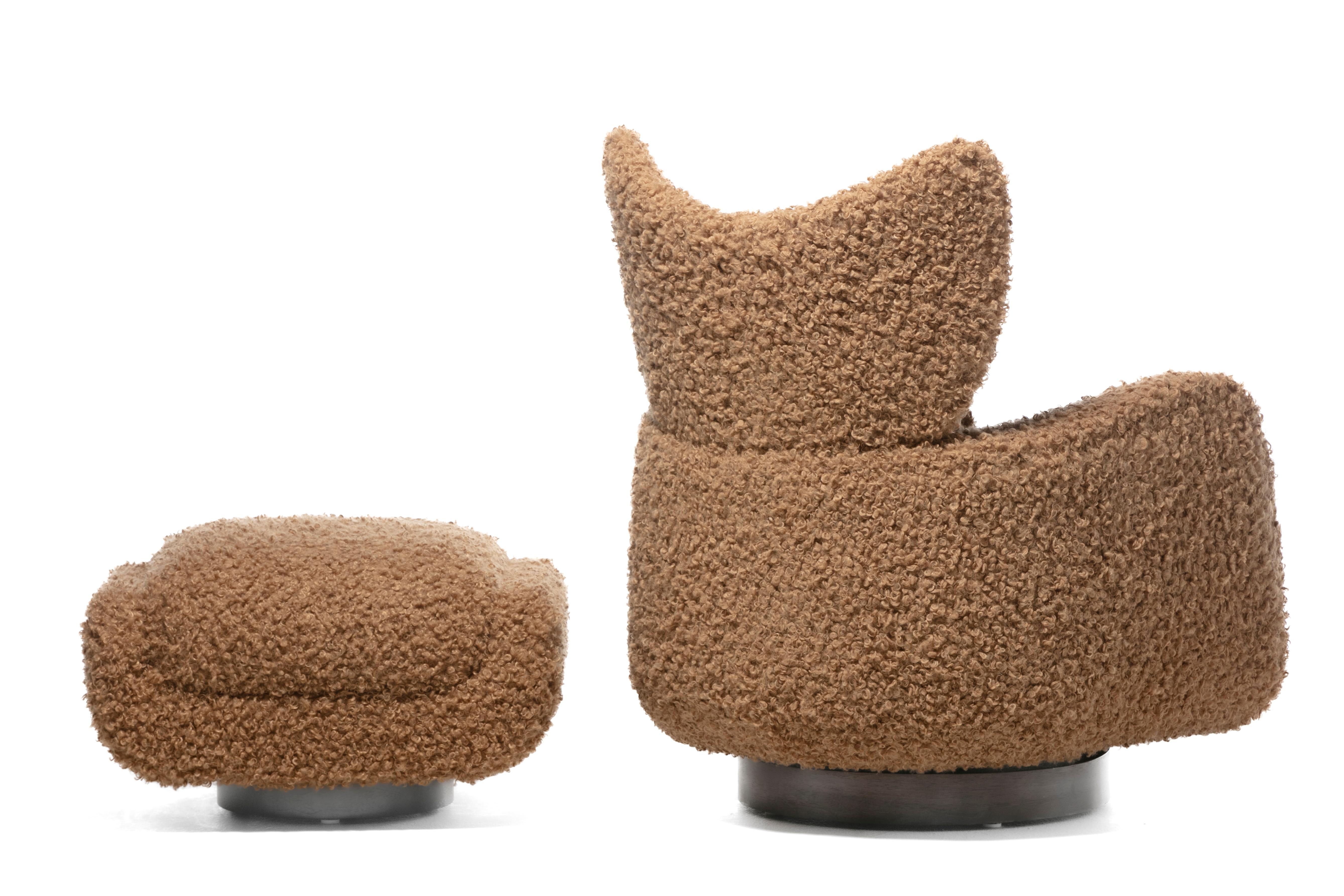 Vladimir Kagan Wingback Drehstuhl & Ottoman in Curly Latte Stoff im Angebot 12