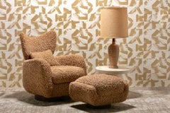 Vladimir Kagan Wingback Swivel Chair & Ottoman in Curly Latte Fabric
