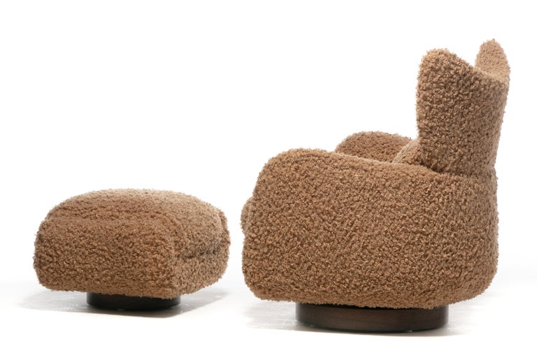 Vladimir Kagan Wingback Swivel Chair and Ottoman in Curly Latte
