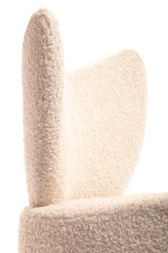 Vladimir Kagan Wingback Swivel Chair with Ottoman in Ivory Bouclé