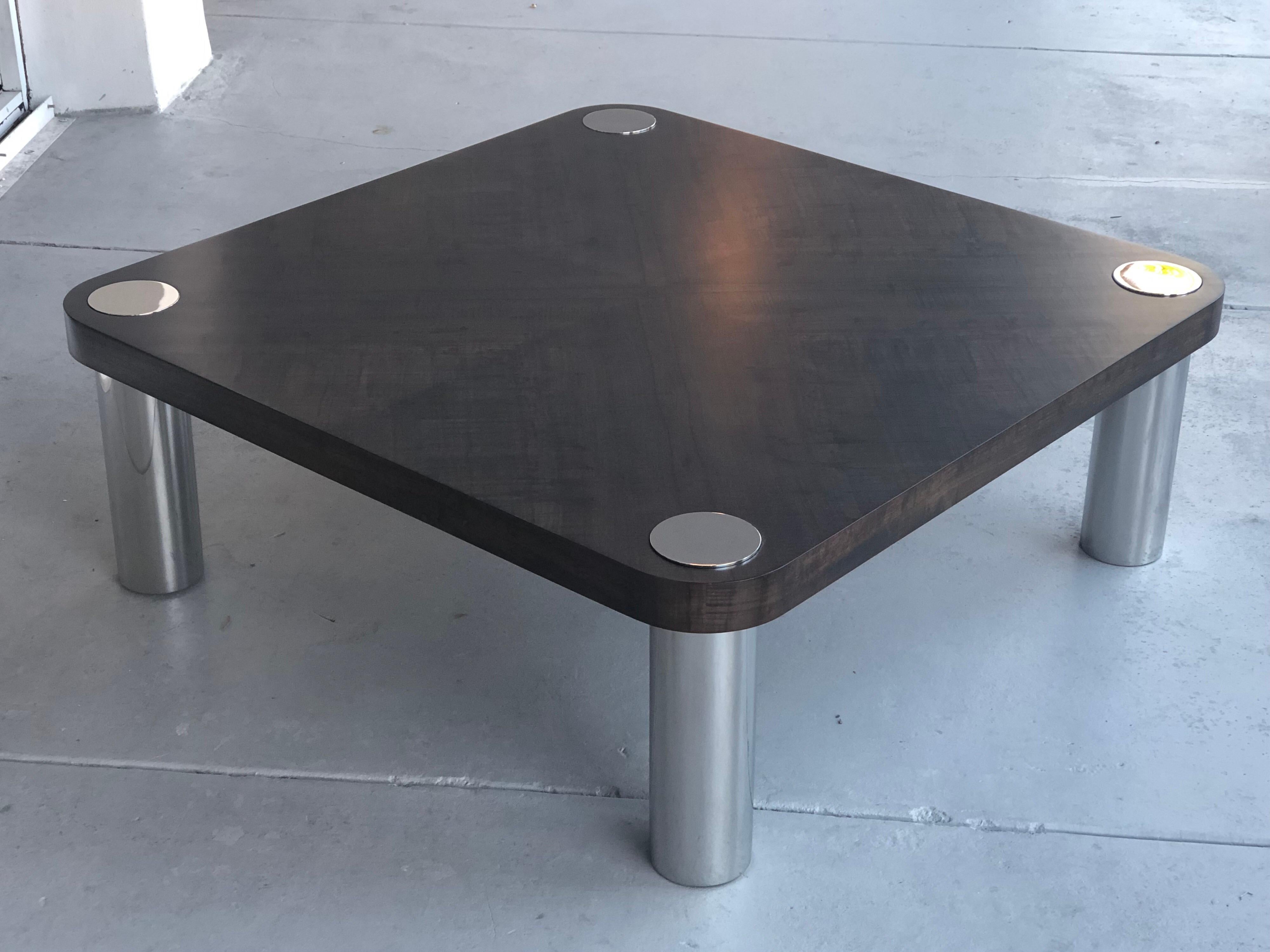 Vladimir Kagan Wood and Stainless Steel Coffee Table, 1970s For Sale 6