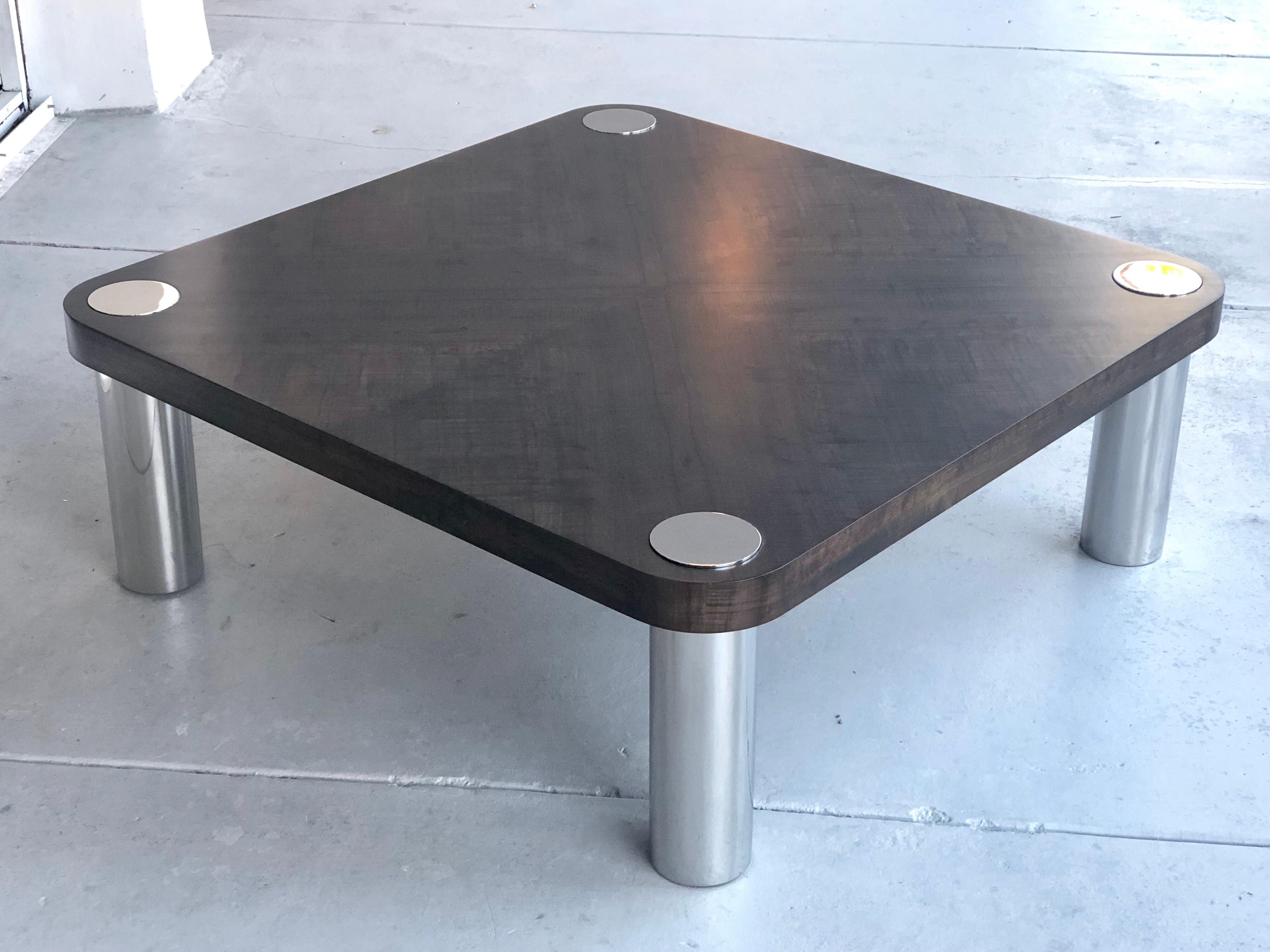 Vladimir Kagan Wood and Stainless Steel Coffee Table, 1970s For Sale 8