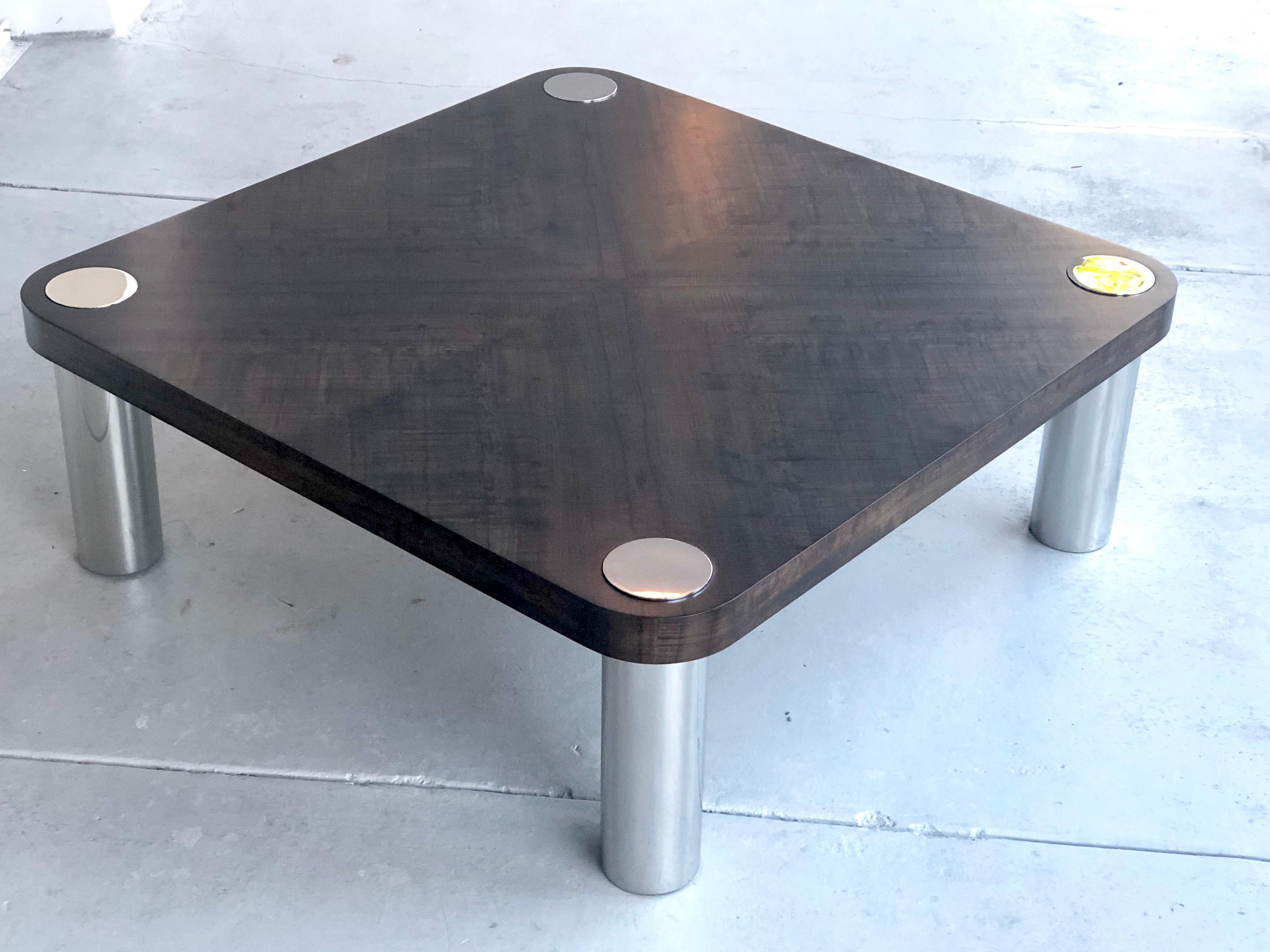 Vladimir Kagan Wood and Stainless Steel Coffee Table, 1970s For Sale 9