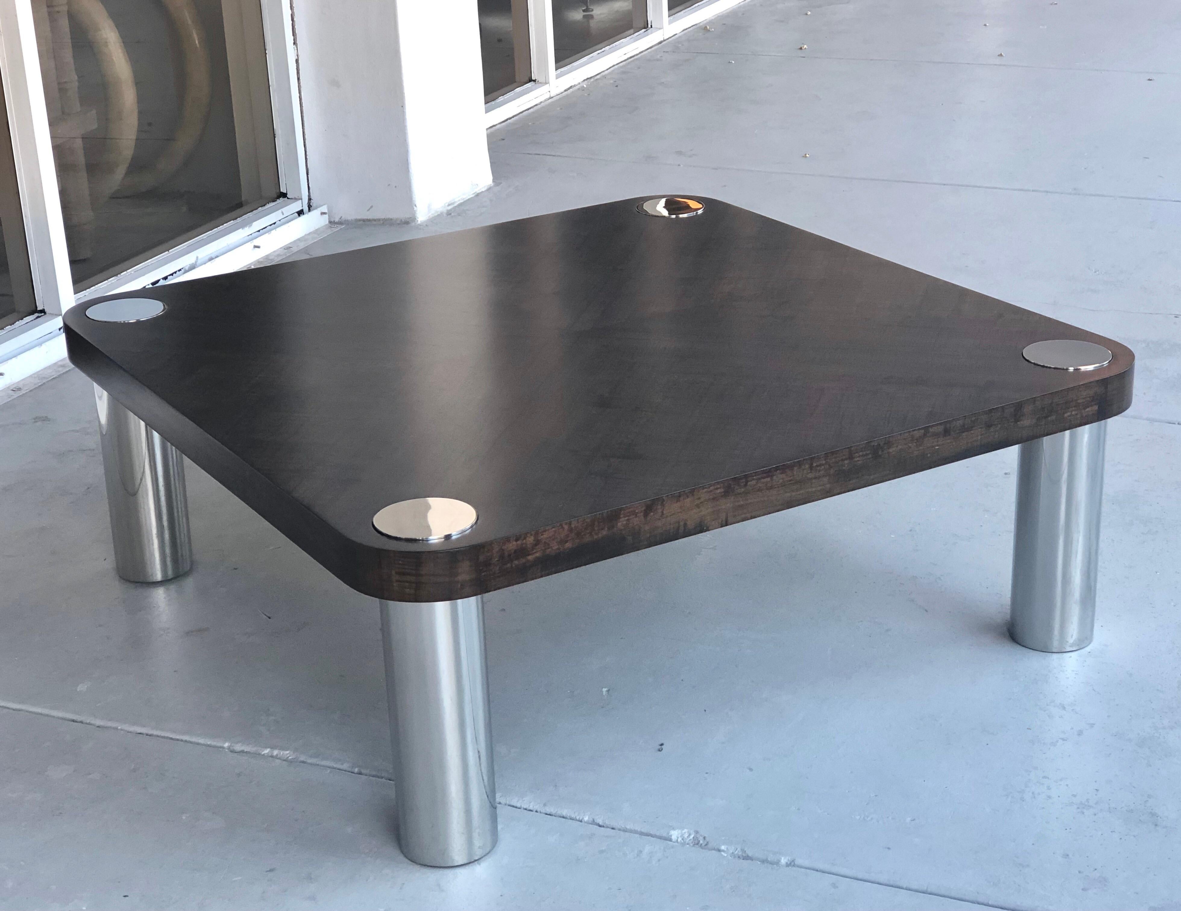 Vladimir Kagan Wood and Stainless Steel Coffee Table, 1970s For Sale 10