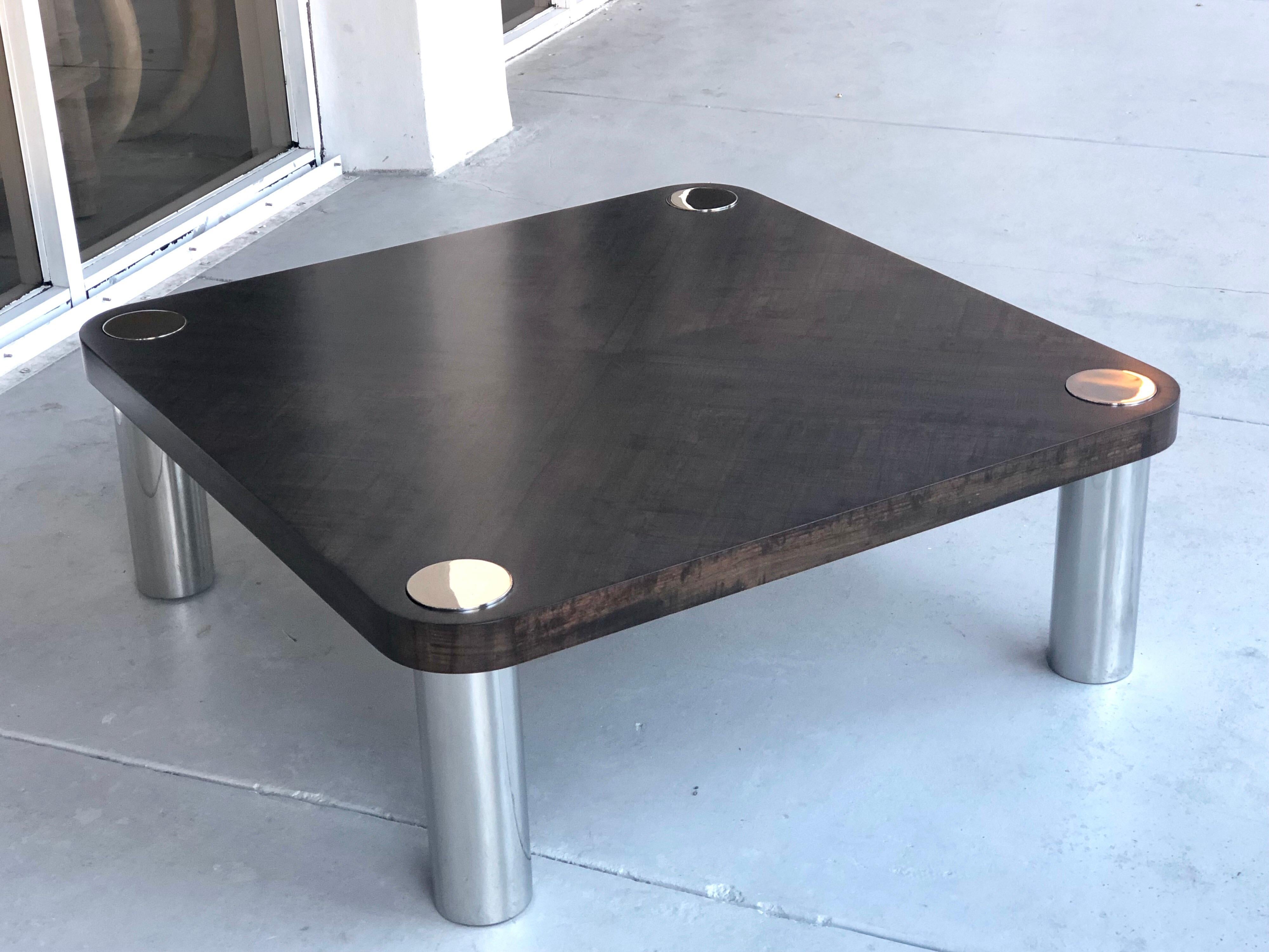 Vladimir Kagan Wood and Stainless Steel Coffee Table, 1970s For Sale 11