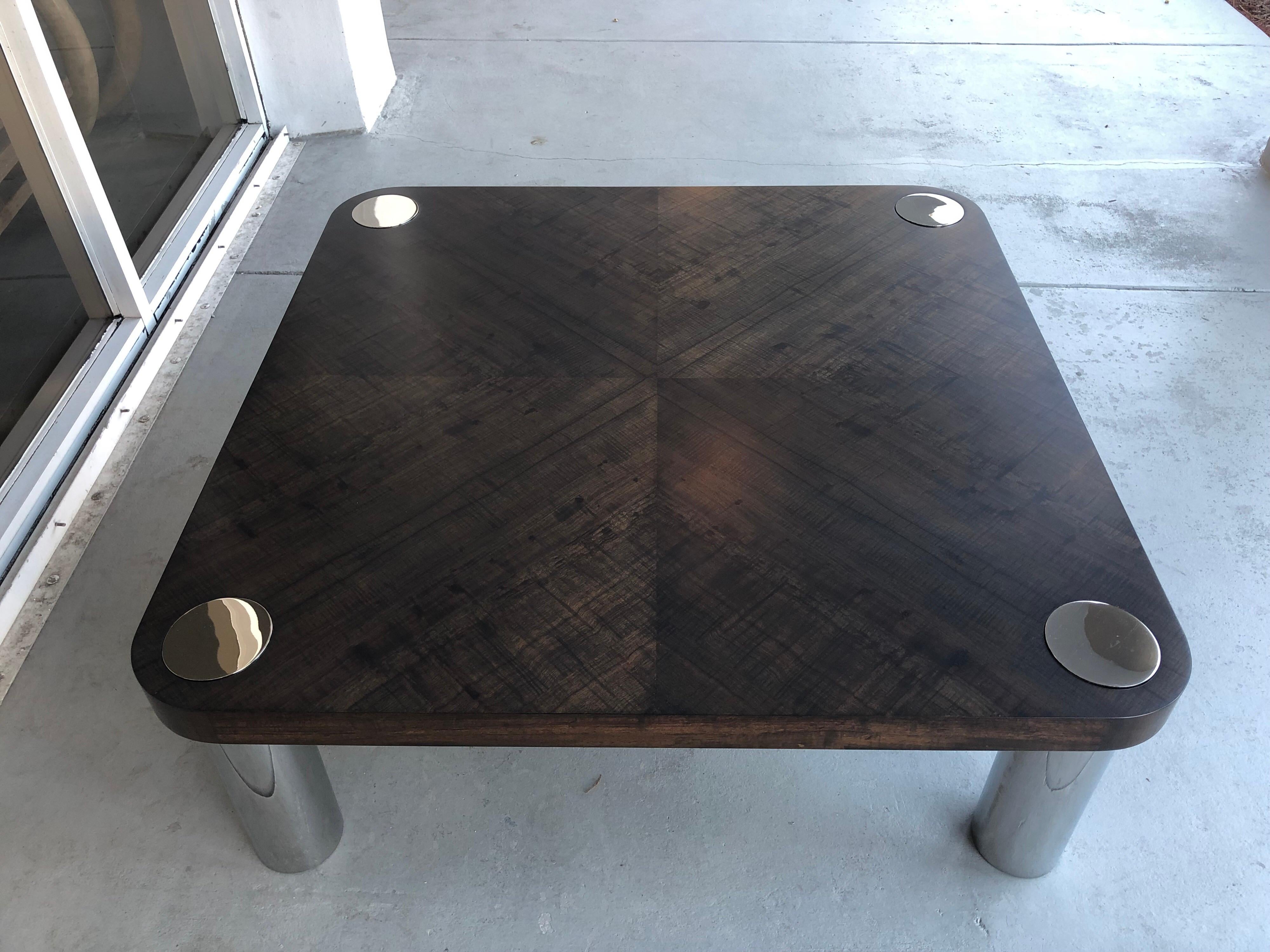 North American Vladimir Kagan Wood and Stainless Steel Coffee Table, 1970s For Sale