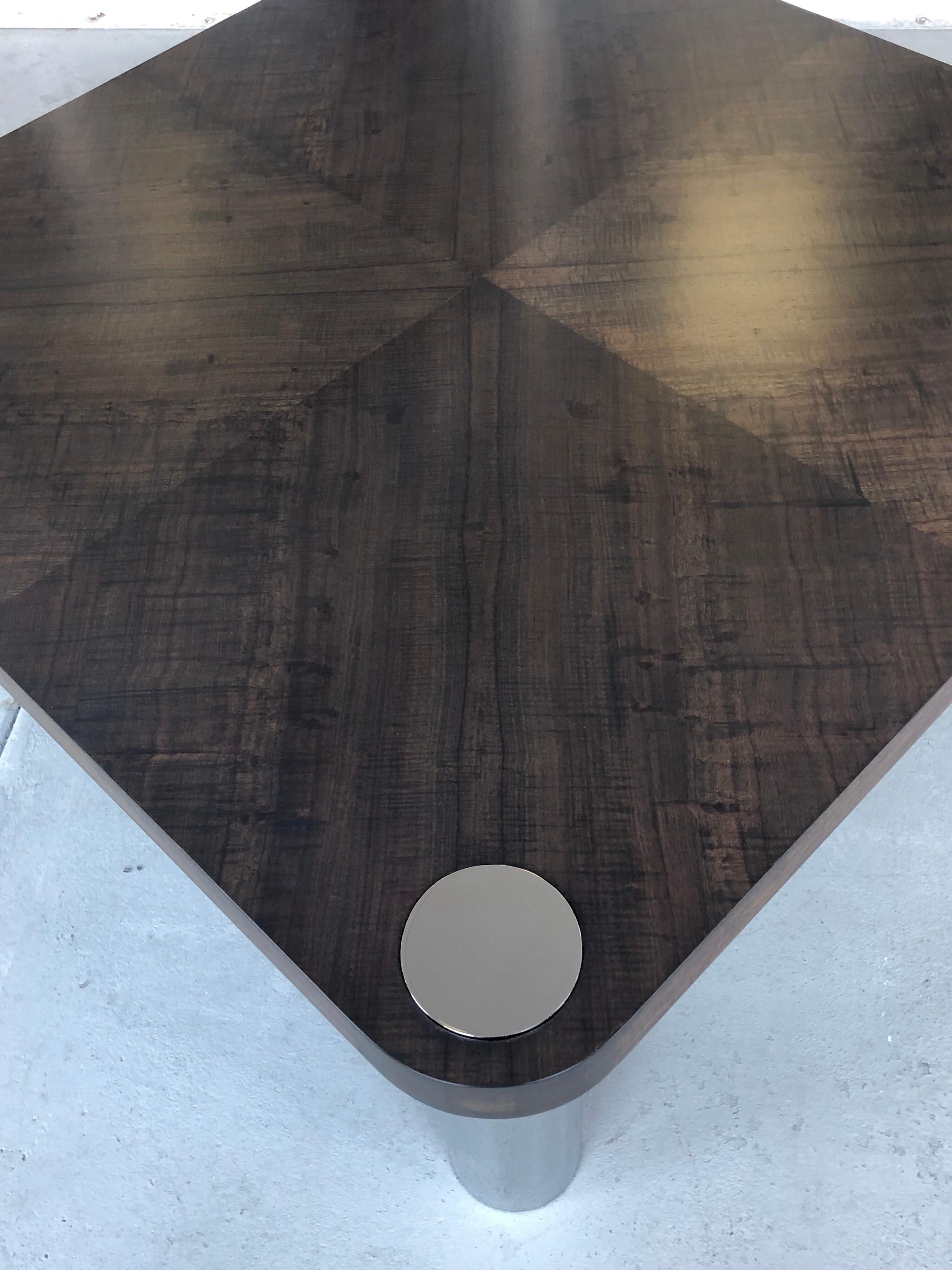 Vladimir Kagan Wood and Stainless Steel Coffee Table, 1970s In Good Condition For Sale In Miami, FL