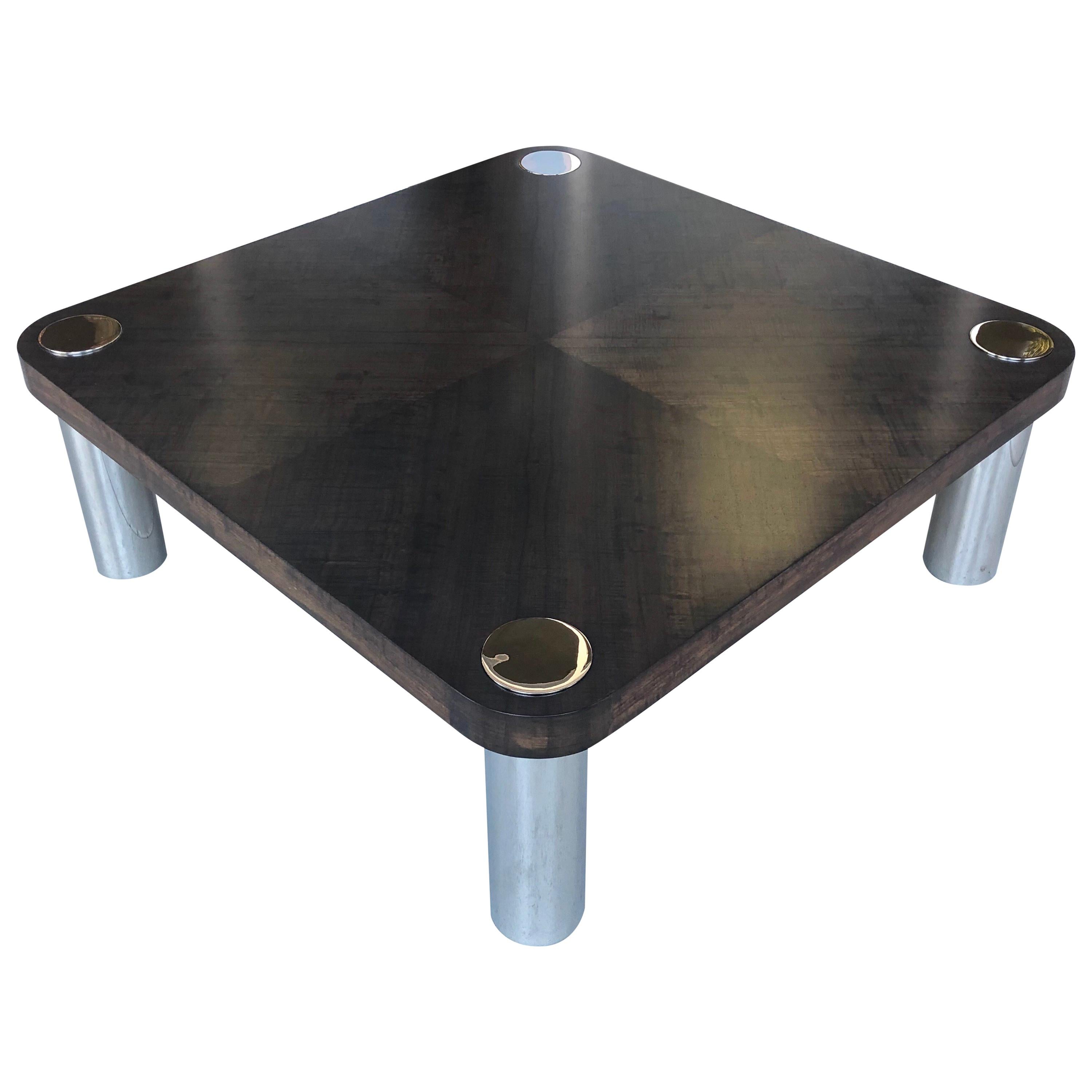 Vladimir Kagan Wood and Stainless Steel Coffee Table, 1970s
