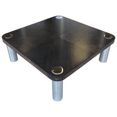 Vladimir Kagan Wood and Stainless Steel Coffee Table, 1970s