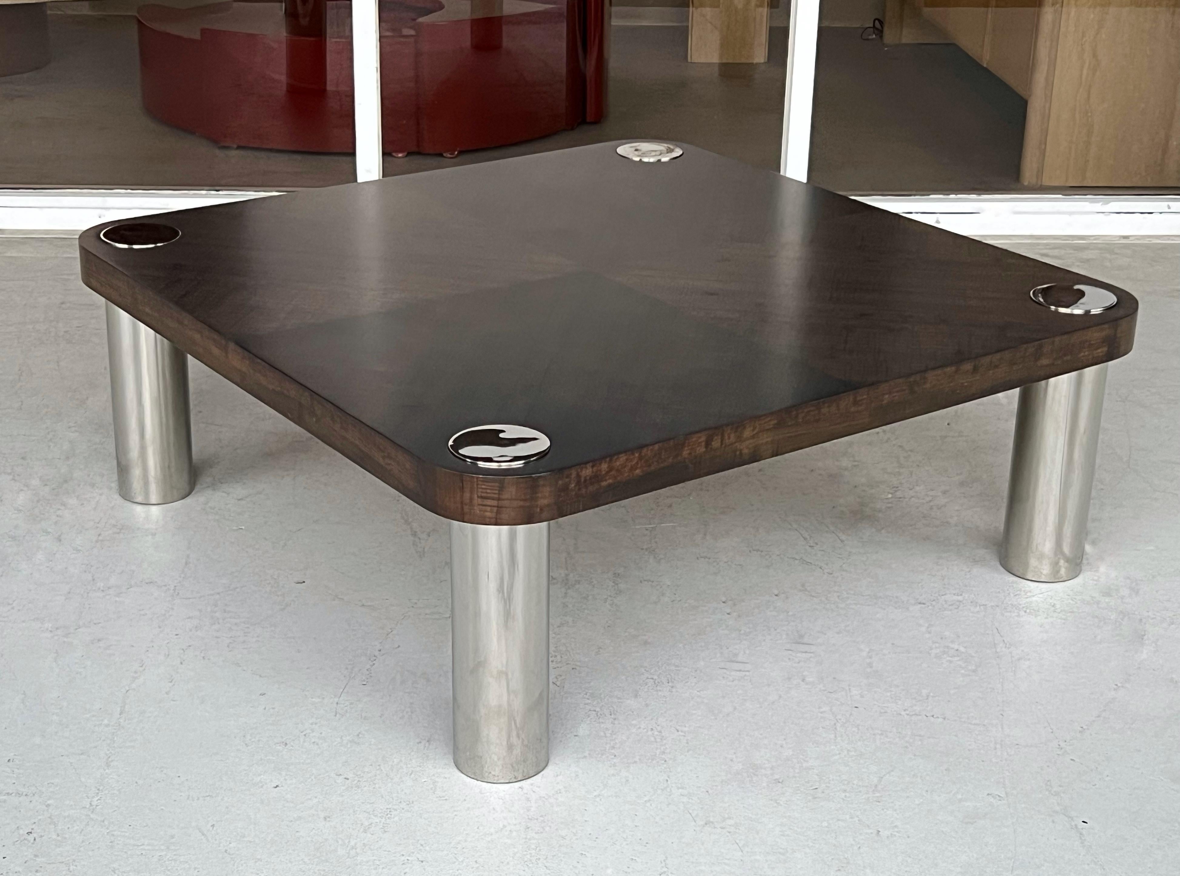 Vladimir Kagan Couchtisch aus Holz und Edelstahl (amerikanisch) im Angebot