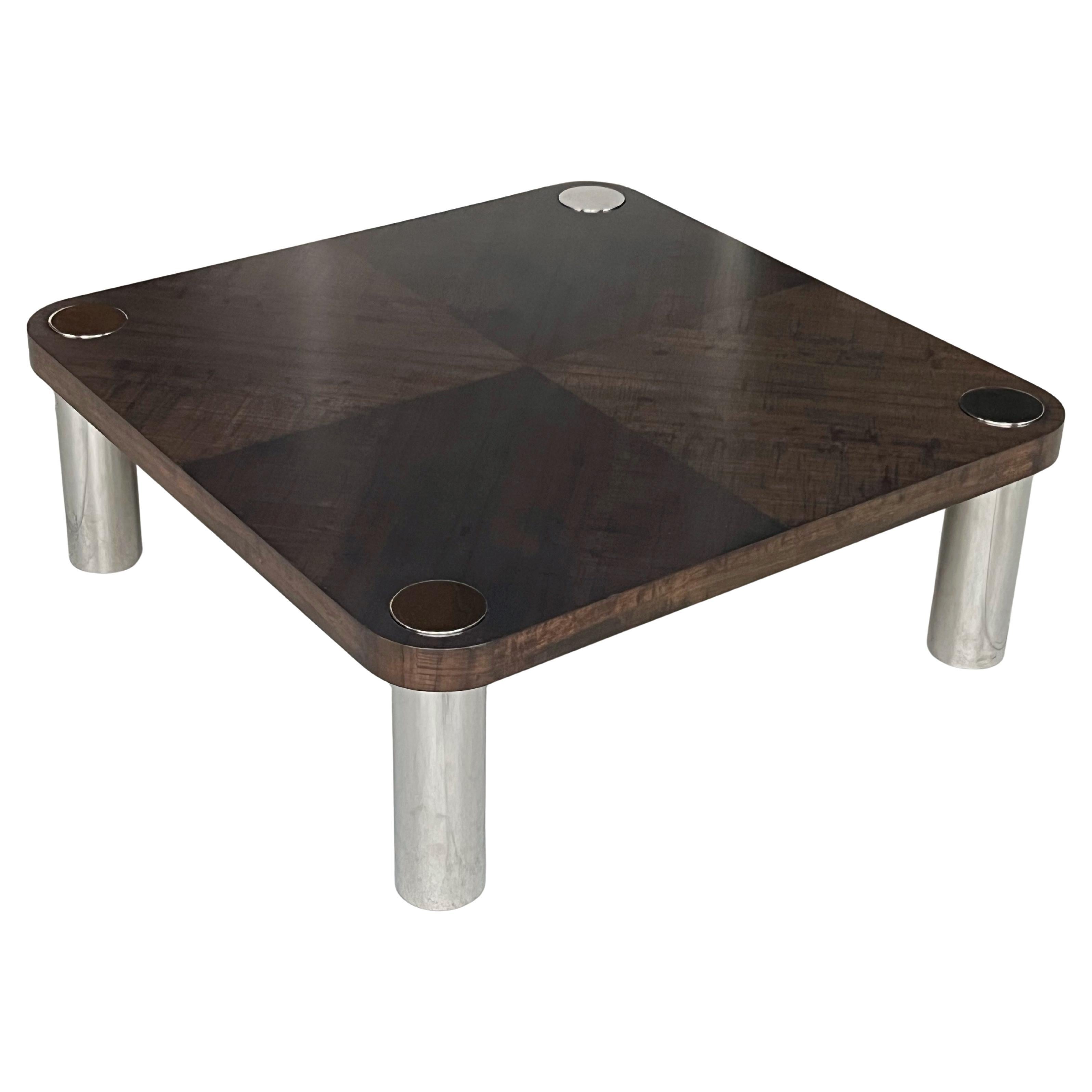 Vladimir Kagan Couchtisch aus Holz und Edelstahl im Angebot