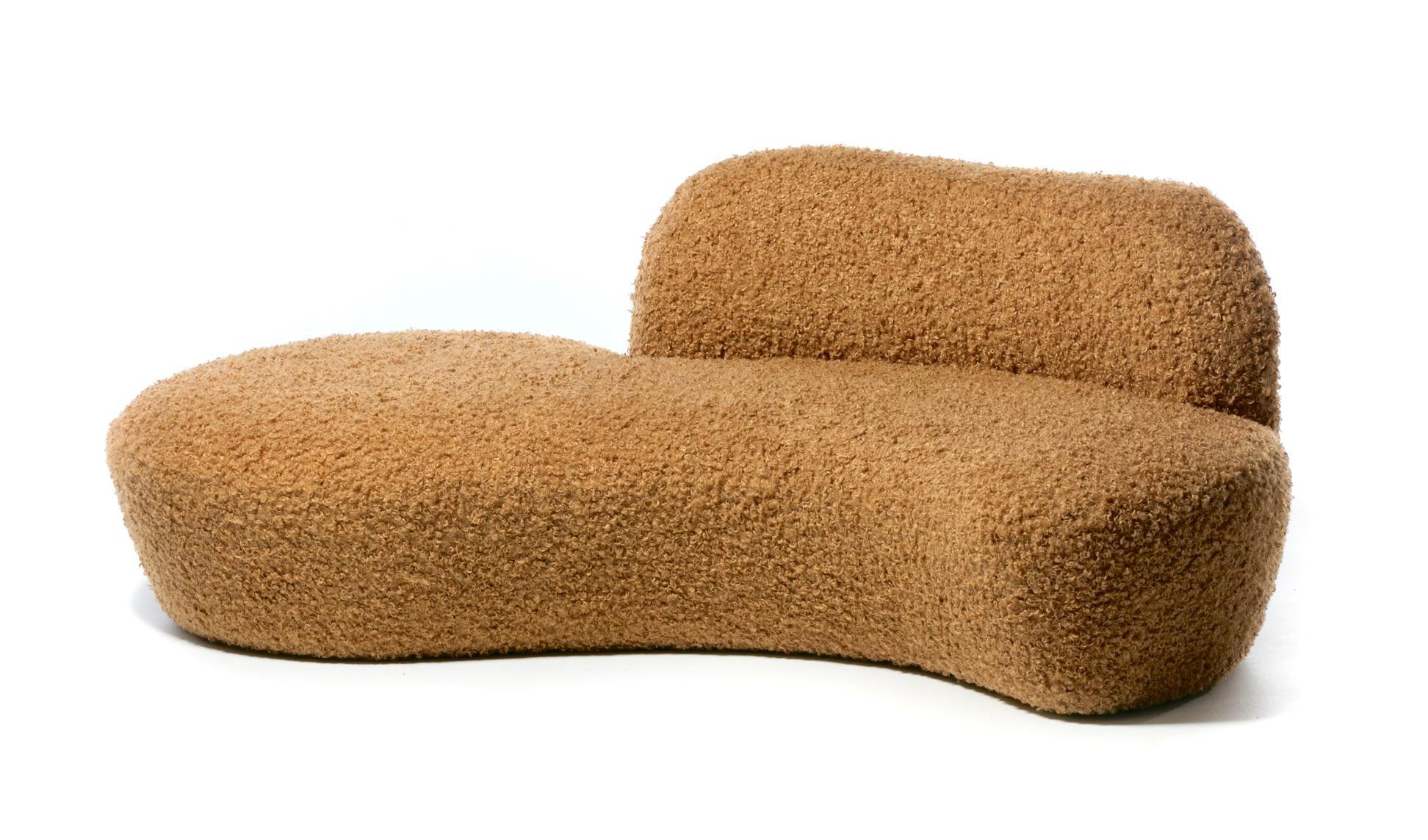 Contemporary Vladimir Kagan Zoe Sofa for American Leather in Curly Teddy Bear Camel Fabric For Sale
