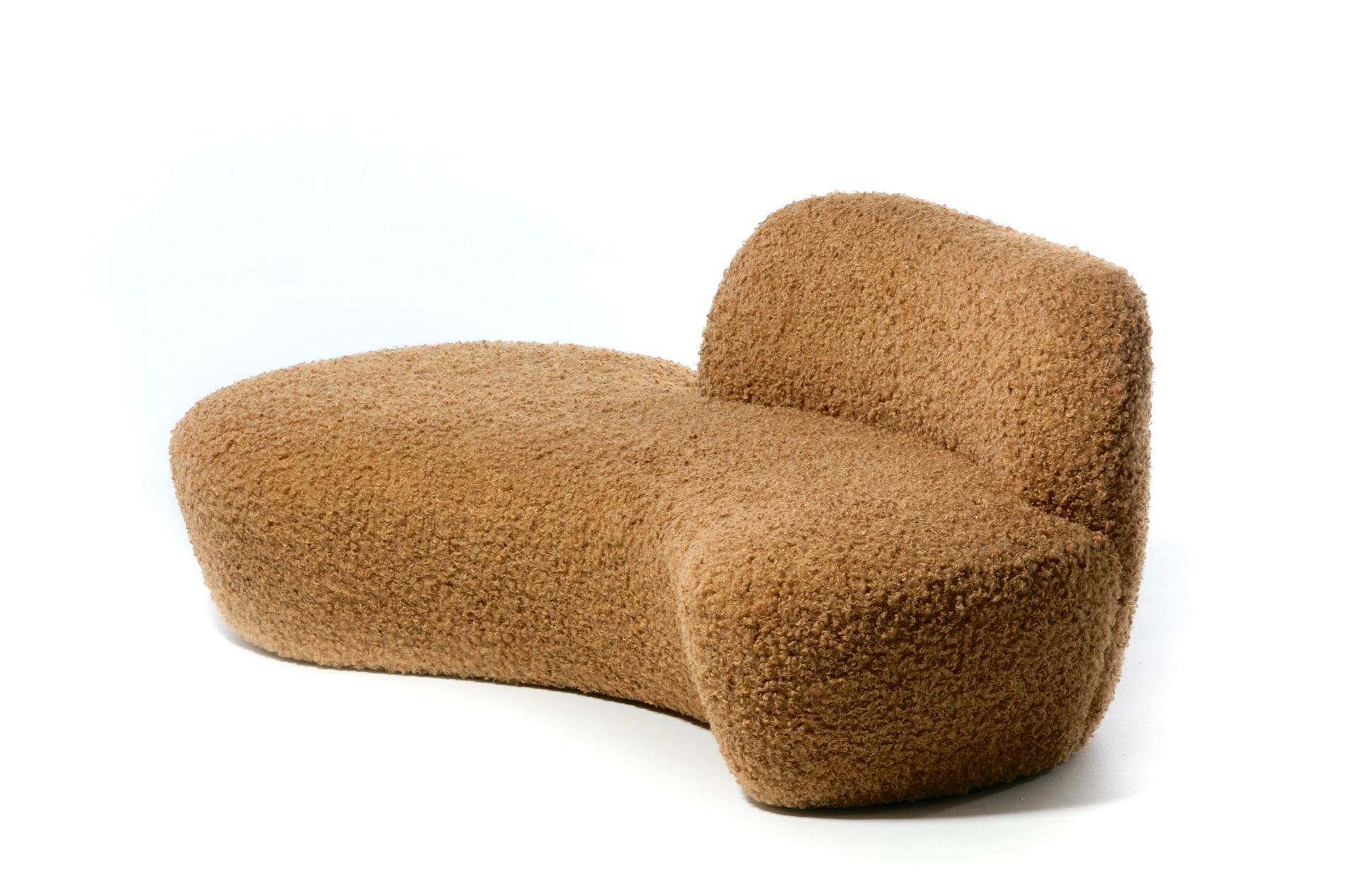 Upholstery Vladimir Kagan Zoe Sofa for American Leather in Curly Teddy Bear Camel Fabric For Sale