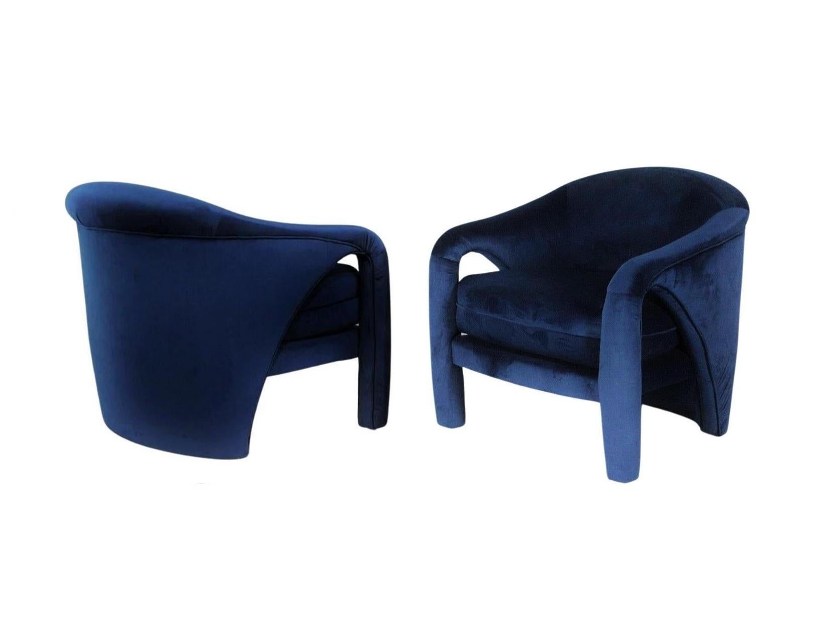Vladimir Kaganesque Navy Blue Lounge Chairs by Weiman For Sale 2