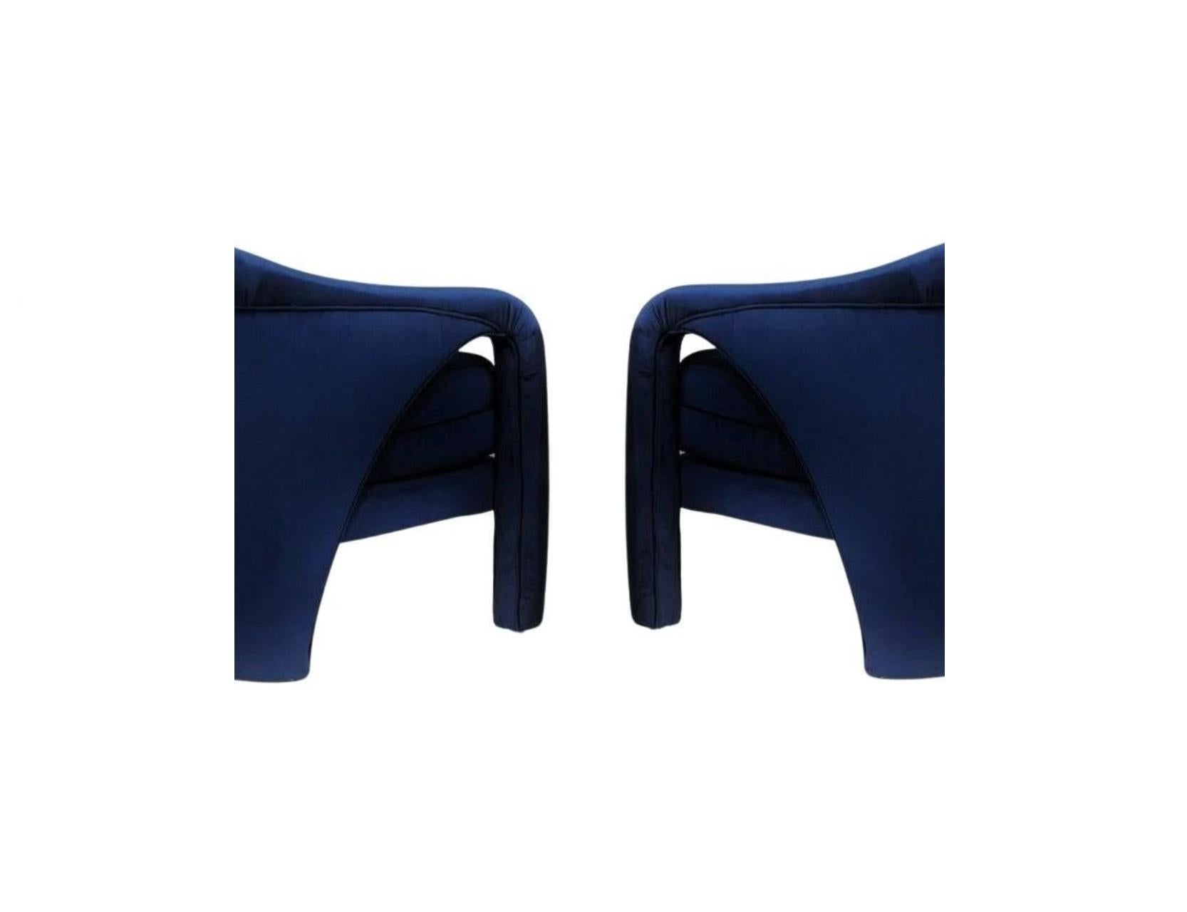 Vladimir Kaganesque Navy Blue Lounge Chairs by Weiman For Sale 4