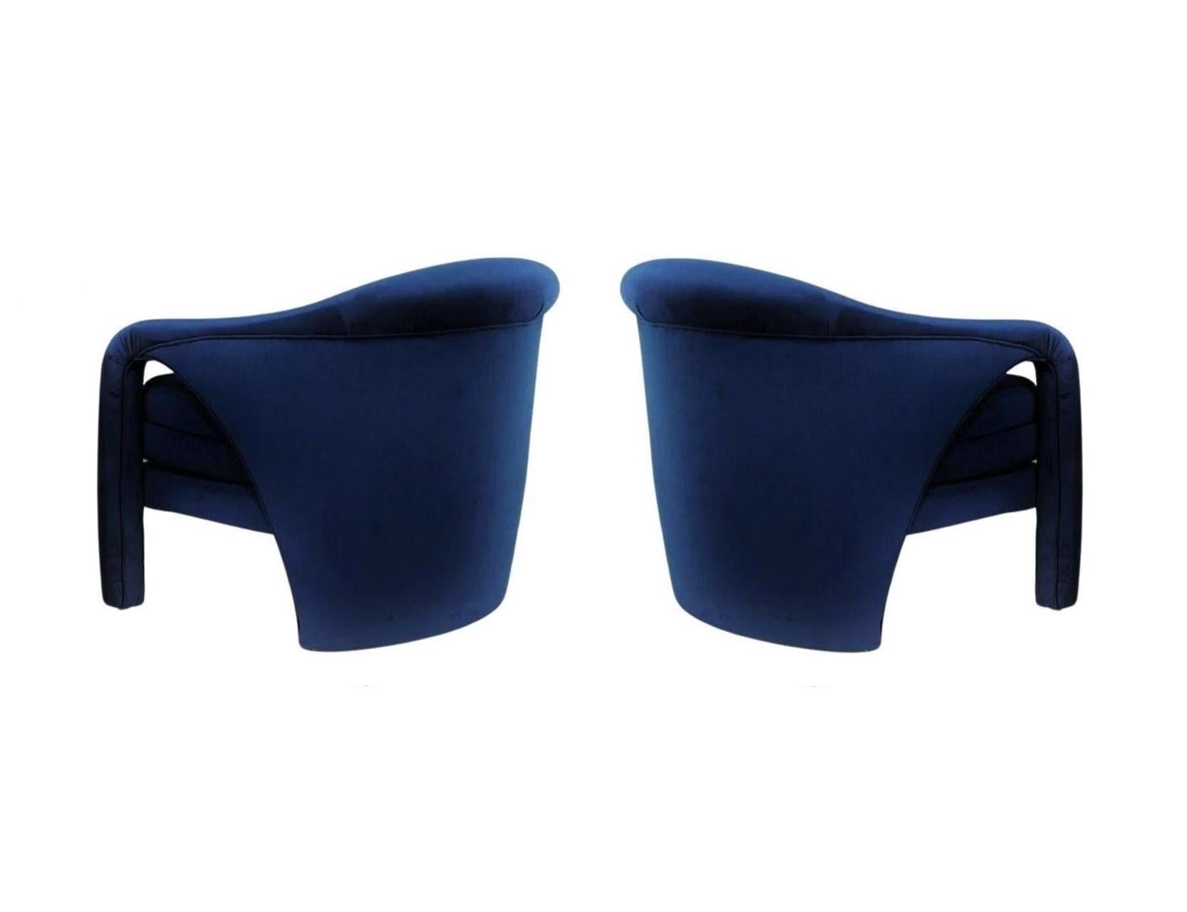 Vladimir Kaganesque Navy Blue Lounge Chairs by Weiman For Sale 5